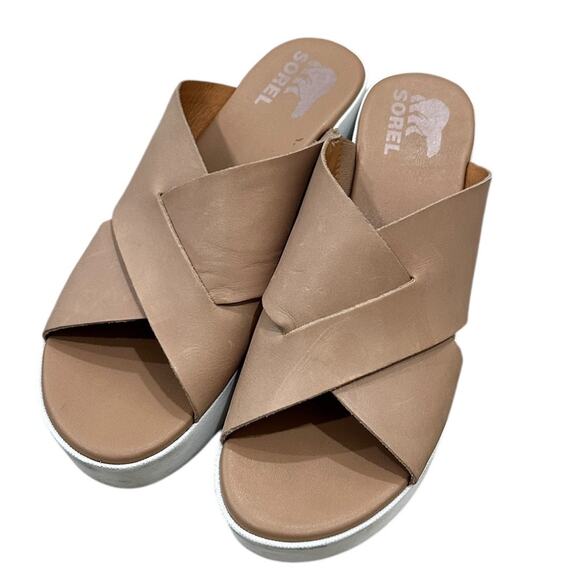 Sorel Cameron Flatform Mule In Honest Beige Sea Salt - Picture 9 of 10